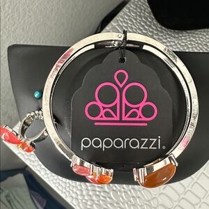 Paparazzi Silver Bracelet and Stretchy band Ring with Orange and Pink Accents
